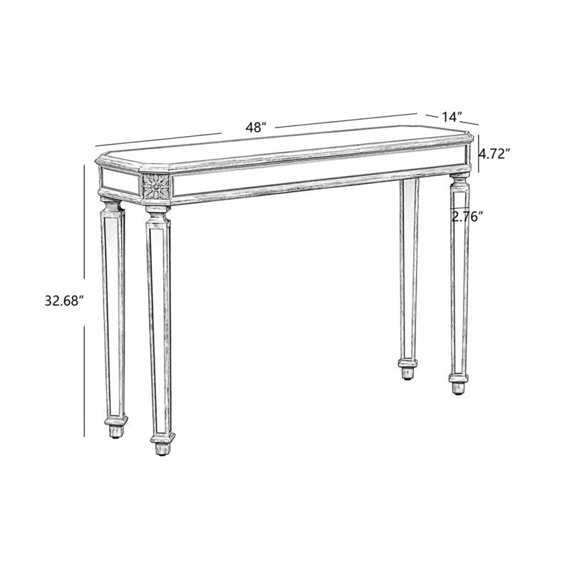 Miroir console rétro en grain de bois, H 32,7 po x l 48 po x P 13,78 po, Argent / chêne + argent, Chêne + argent