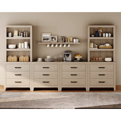 Modular Kitchen Pantry With 12-Drawer Cabinets, 74.2" Tall Wood Open Storage Cupboard, Farmhouse Pantry Cabinet With Adjustable Shelf For Dining Room,Living Room, Beige