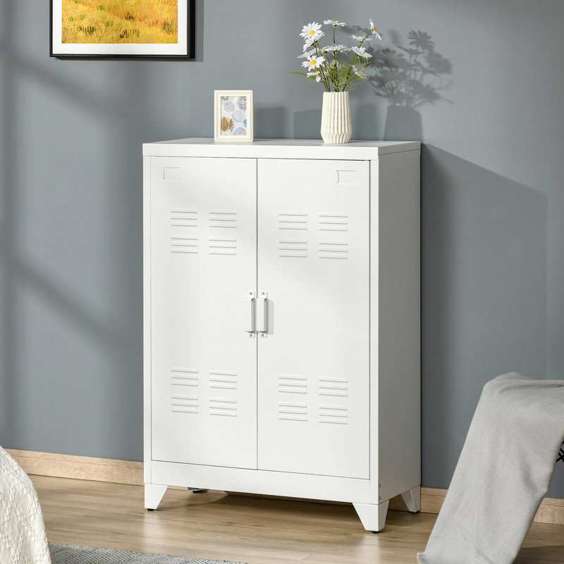 Armoire de rangement en métal blanche avec portes doubles et tablettes réglables, l 29,5 po x P 13 po, H 43,25 po pour le garage et la maison