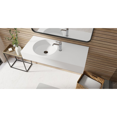 Lavabo de salle de bain mural rectangulaire en résine avec trop-plein 39,4 po x 17,7 po Badeloft WT-02-A-M