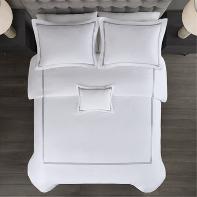 Ensemble d'édredon brodé en satin de coton 100% très grand / très grand californien