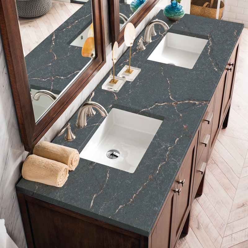 Addison 72'' Double Bathroom Vanity with Top, Glossy White, 8" Widespread, Eternal Jasmine Pearl