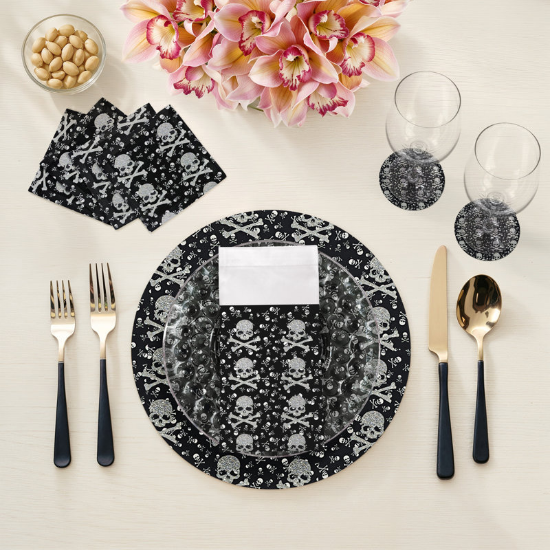 Crossbones Small Vegan Leather Round Pebble Placemat