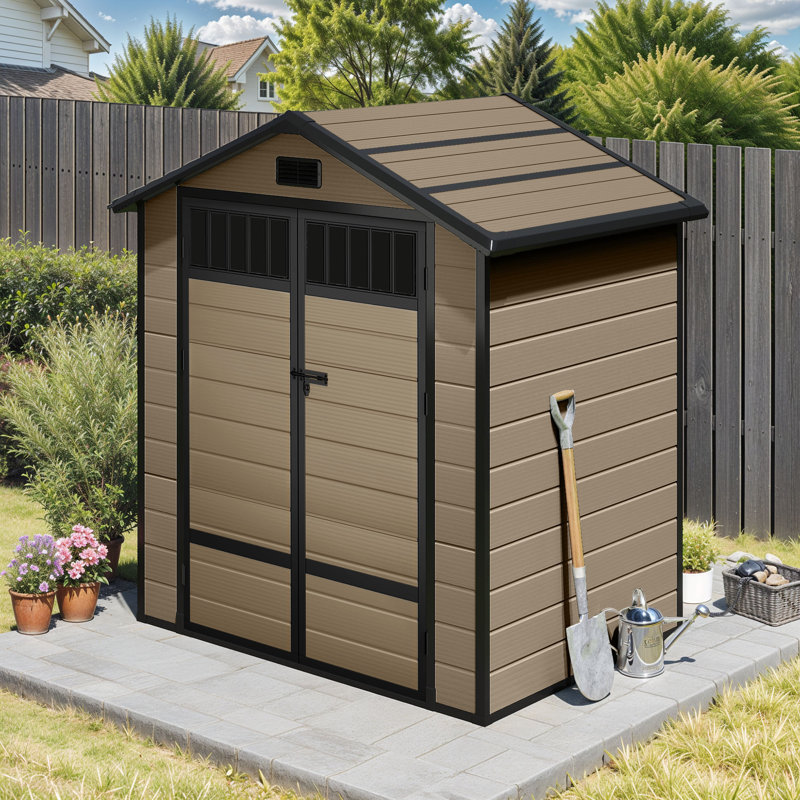 Remise de rangement verticale extérieure avec fenêtres, Brown
