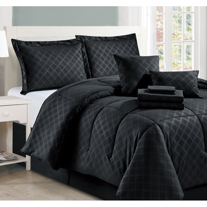 10-Piece Pre-Washed Microfiber Comforter Bed-in-a-bag, Black, King Comforter + 10 Additional Pieces