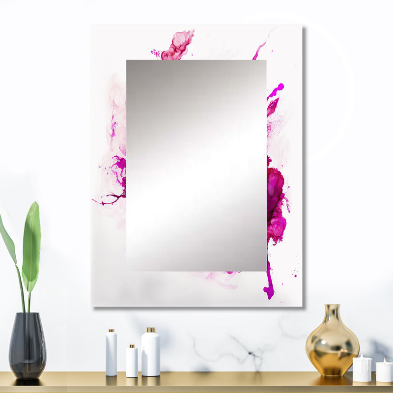 Viva Magenta Secret Wispers III - Liquid Ink Decorative Mirror, Pink Large Wall Mirror, Printed Metal Art, 32" x 24"