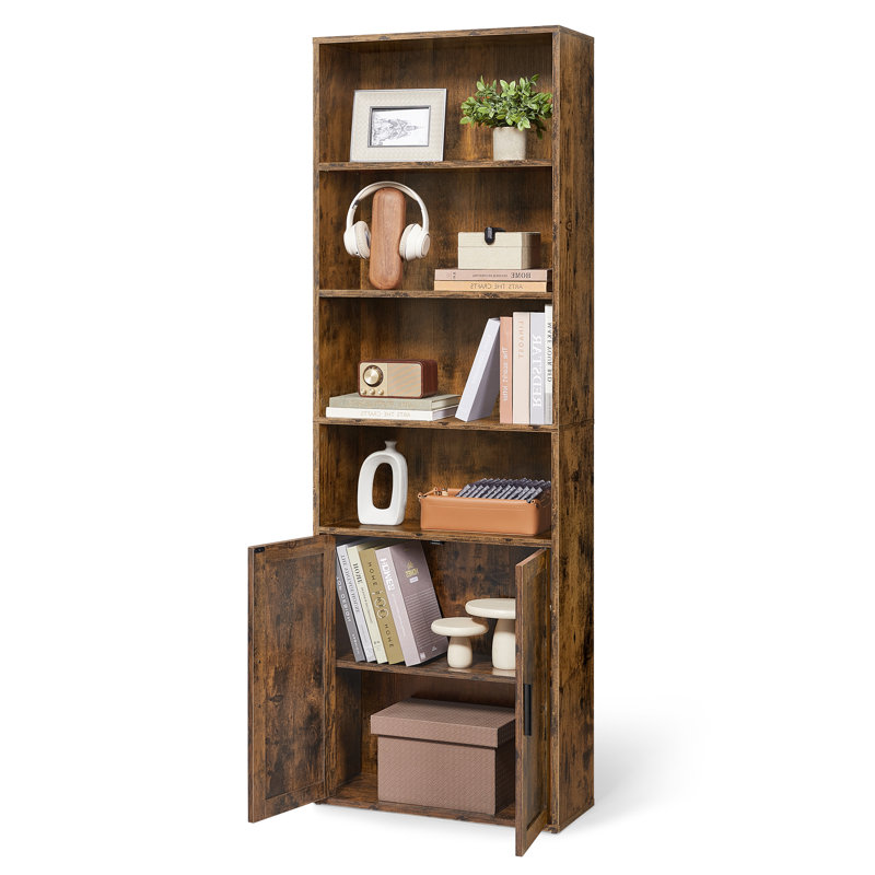 69.3''H 6-Tier Tall Bookcase With Door, Brown