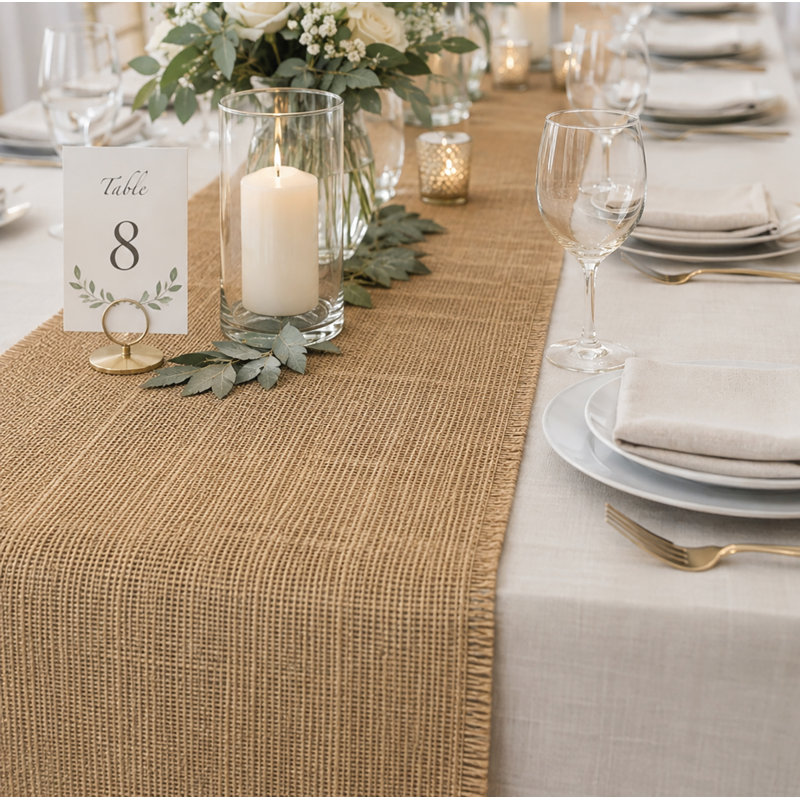 12" x 96" - Natural Burlap Table Runner Rustic Farmhouse Table Décor