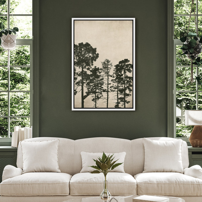 «Tall Pine Silhouettes», impression sur toile - décor de forêt rustique pour le salon ou la cabane, H 36 po x l 24 po, Blanc