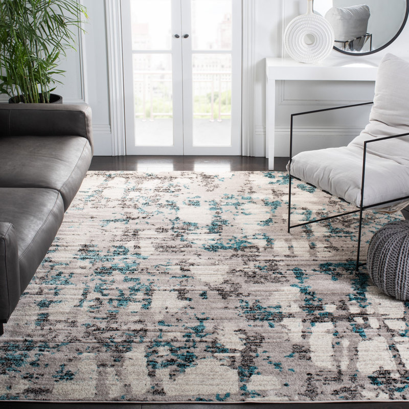 Tapis abstrait gris / bleu Strasser, Rectangle 4 pi x 6 pi