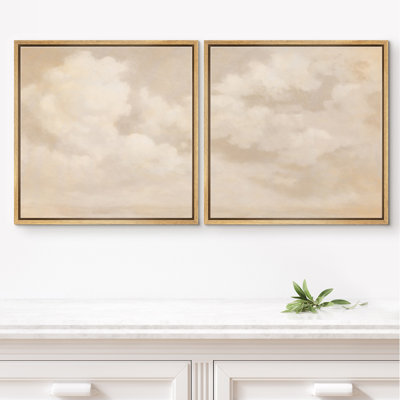 «Calm Neutral Cloudscape Sky Minimal Wall Art», reproduction d'art encadrée de la chambre principale, 2 pièces
