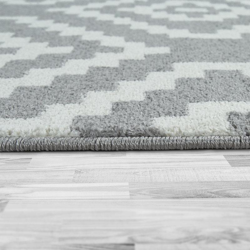 Tapis gris / blanc en polypropylène tissé à la machine Delilia, Rectangle 2 pi 3,6 po x 4 pi 7,2 po