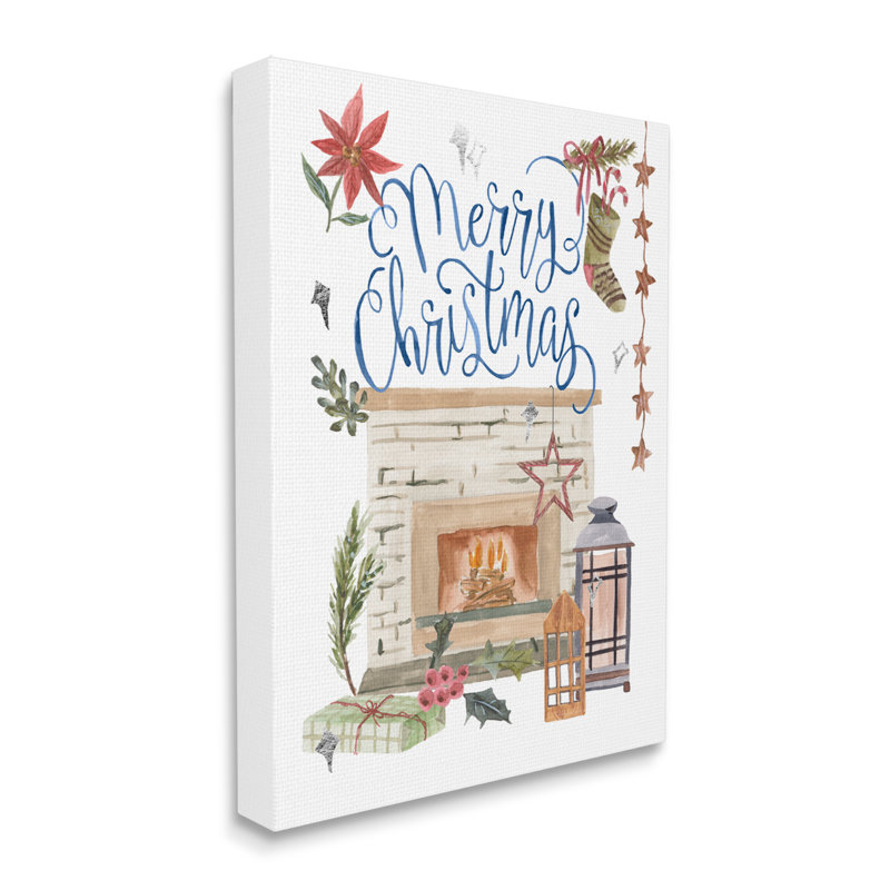 «Warm Winter Fireplace Christmas Holly Motif Sentiment», estampe numérique encadrée de Melissa Wang, Toile tendue