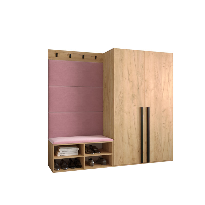 Jangro Hall Tree with Bench and Shoe Storage, Oak/Pink