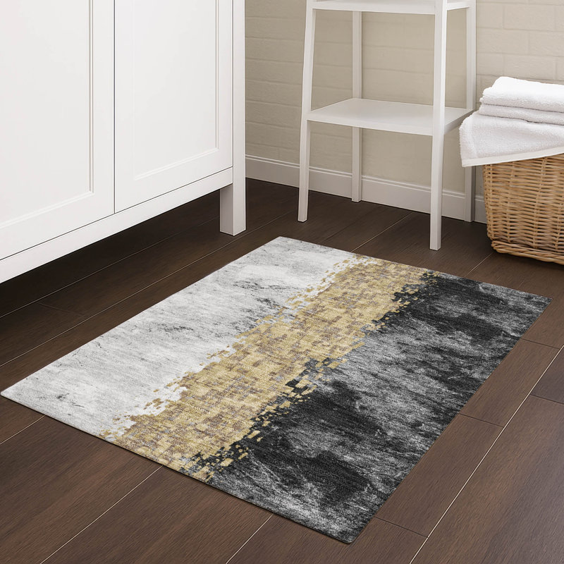 Tapis moderne Ceajay ACN3112 lavable à la machine pour intérieur et extérieur, Graphite, 1 pi 8 po x 2 pi 6 po