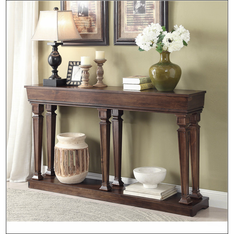 Oak Console Table with Bottom Shelf