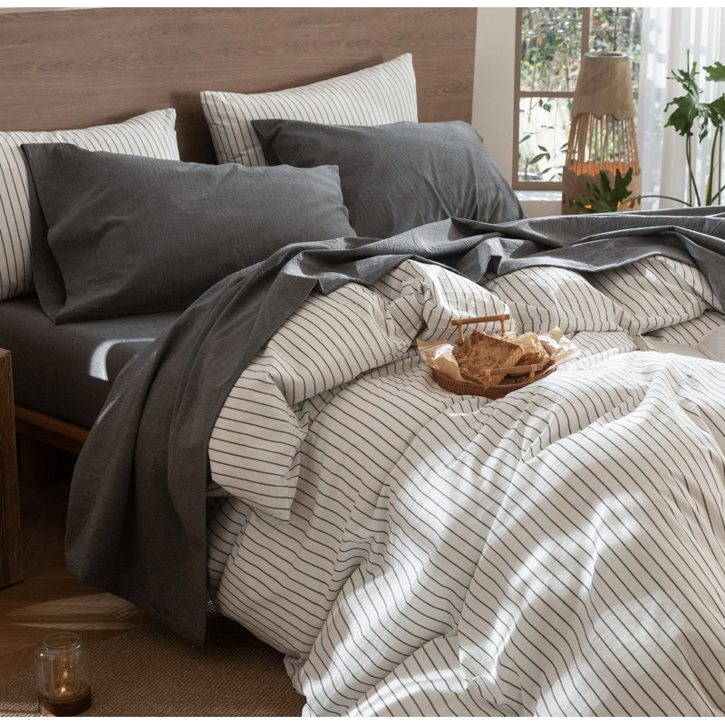 Ensemble de draps MooMee, Ensemble de draps pour grand lit avec 2 taies d'or, Gris foncé