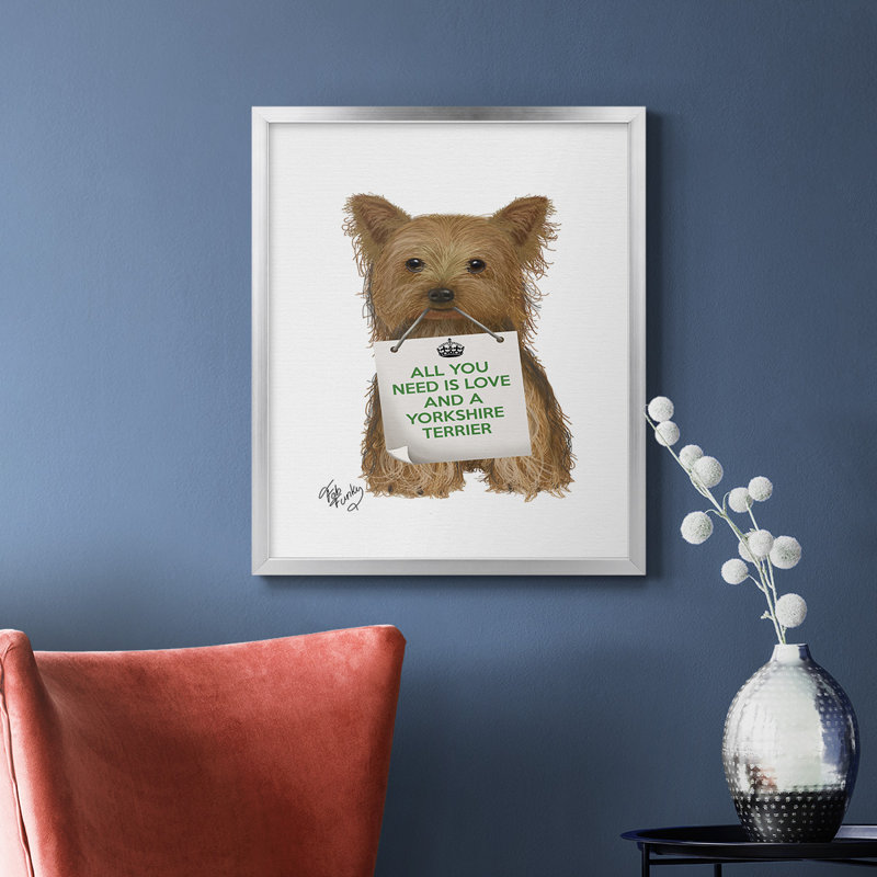 «Love and Yorkshire Terrier», toile encadrée de qualité supérieure - prête à être accrochée, Argent, H 24 po x l 20 po
