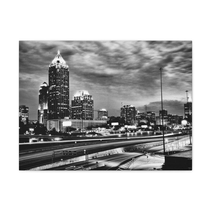 Toile d’Atlanta en noir et blanc, paysage urbain époustouflant, H 24 po x l 30 po