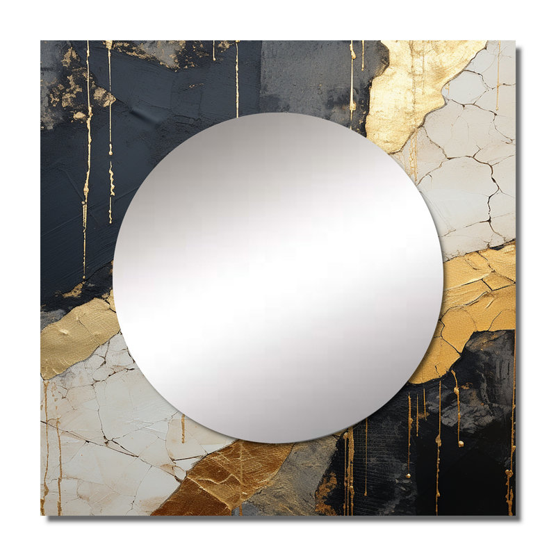 Chidinma - Black Gold Adorned Poteries V Abstract Spirals Large Square Mirror Wall Decor For Bedroom, 29" x 29"