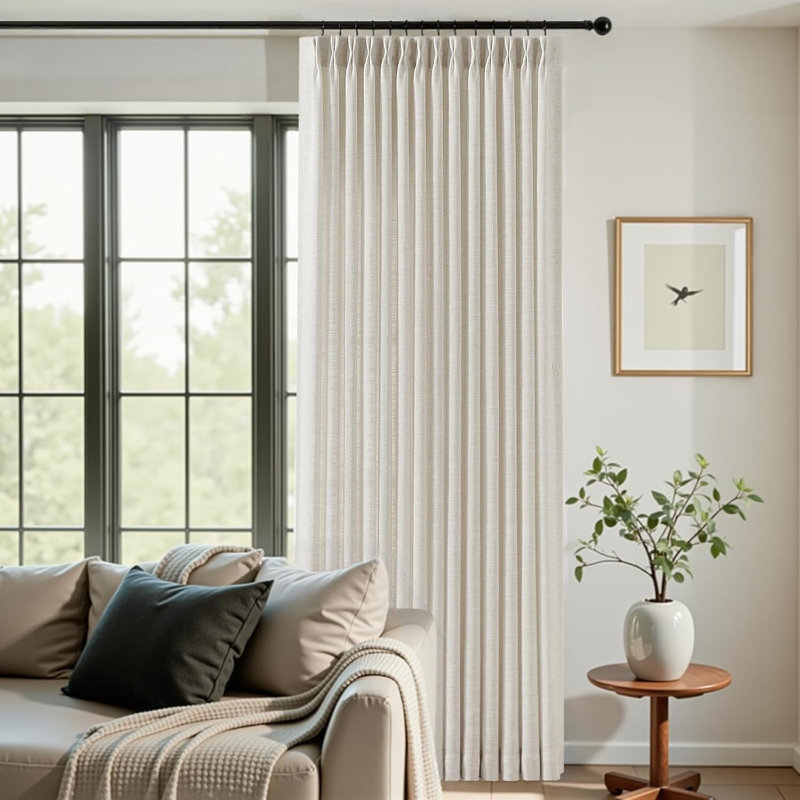 YZ Home Pinch Pleated Linen Curtains 1 Panels Set, Light Filtering Linen Blend Sheer Drapes Memory Trained Pleated Curtain Back Tab with Hooks Rings for Living Room Bedroom