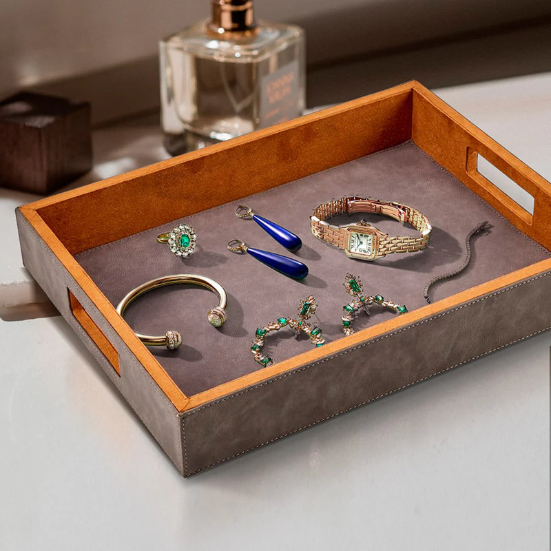 Grey Leatherette Tray - 16" X 12"