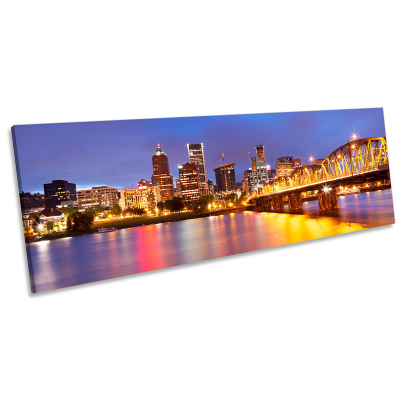 Portland City Skyline Oregon by Unknow - Wrapped Canvas Panoramic Print, 30.48cm H x 91.44cm W x 2cm D