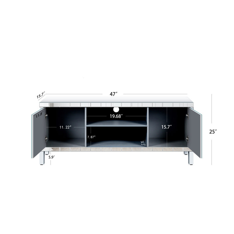 Console média 47 po avec portes en verre Diamond, H 25,33 po x L 47,13 po x l 15,87 po