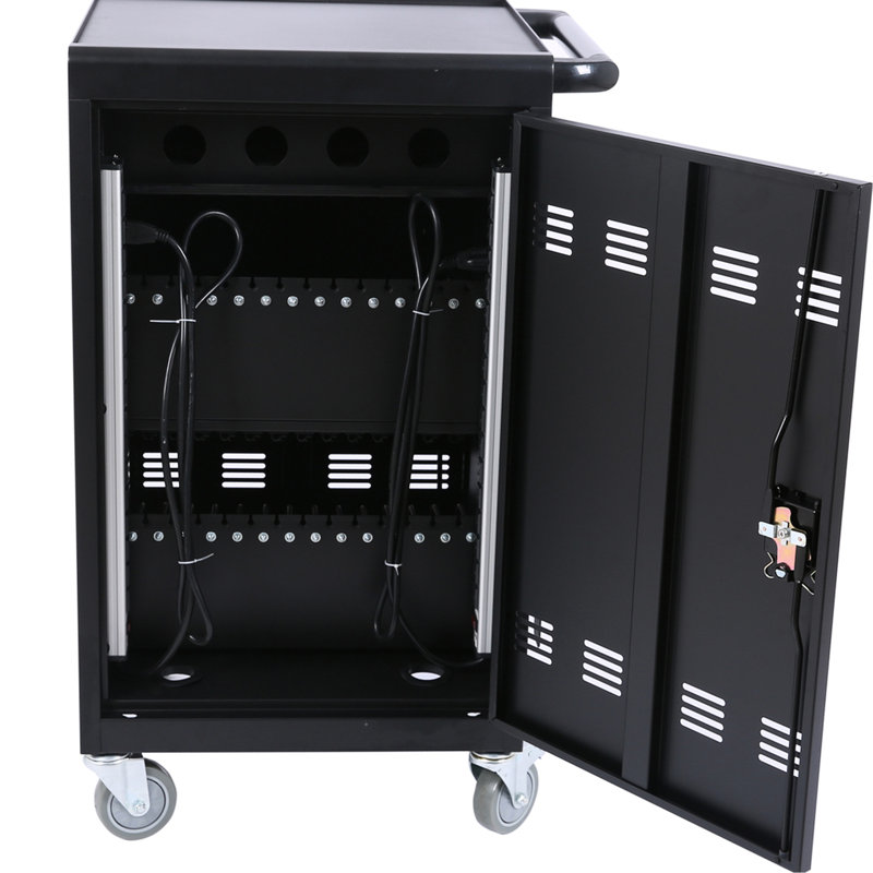 Chariot de charge mobile pour tablette et ordinateur portable - noir, assemblage requis, charge rapide, fenêtres verrouillables 32-bit, tablettes à livres universelles, serrure et clé, barre de division pour les salons d'aérogare