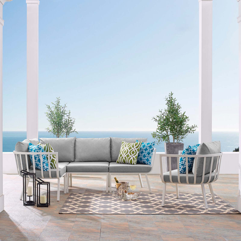 Ensemble de patio d'extérieur 5 pièces Riverside par Modway, gris, Blanc
