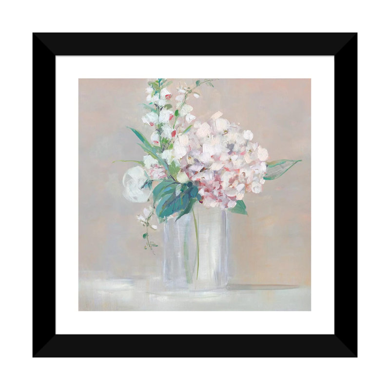 «Simply Elegant Coral Berry I» par Sally Swatland - reproduction d'art, H 16 po x l 16 po x p 1 po, Papier encadré noir