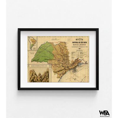 Sao Paolo, Brésil, 1886 par Vintage, carte de l'ancien Brésil, décoration de bureau à domicile, carte de l'Amérique du Sud