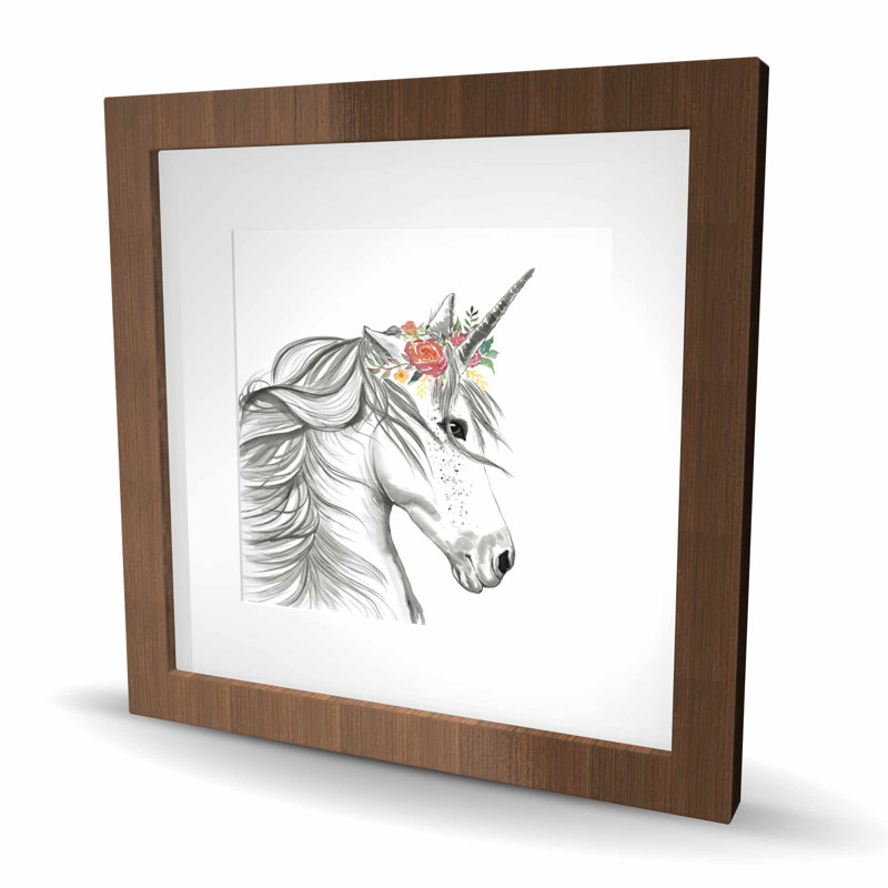 Imprimé mat de licorne magique encadré de chambre rose | Décoration intérieure, H 16 po x l 16 po, Brun