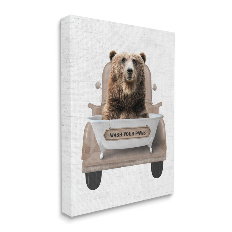 Trinx Wash Your Paws Bear Canvas Wall Art Design By Lettered And Lined, H 48 po x l 36 po x P 1,5 po