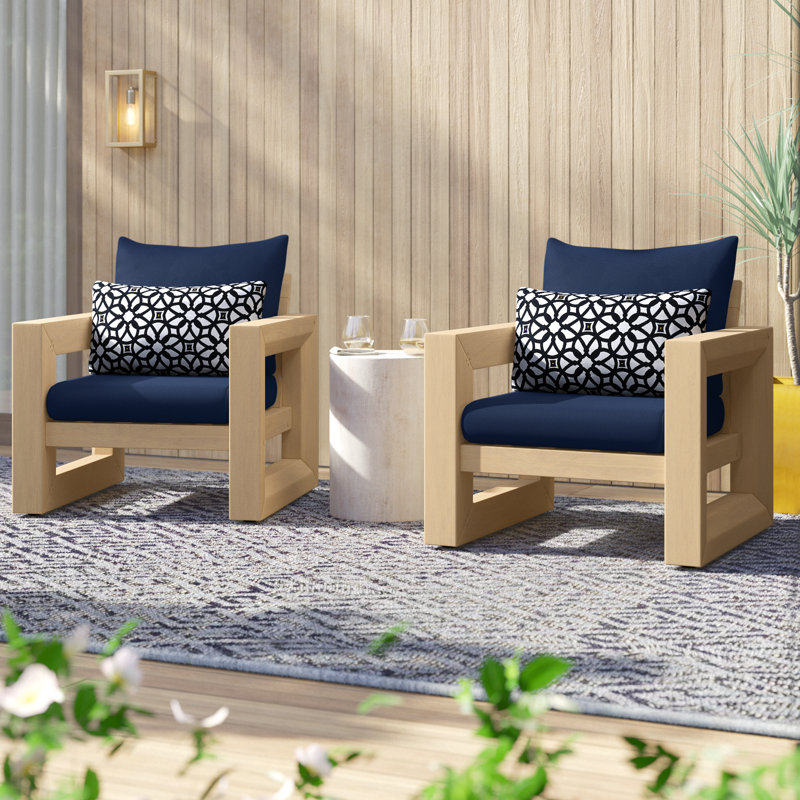 Sehrish Patio Chair With Sunbrella Cushion Covers, Navy Blue Sunbrella®