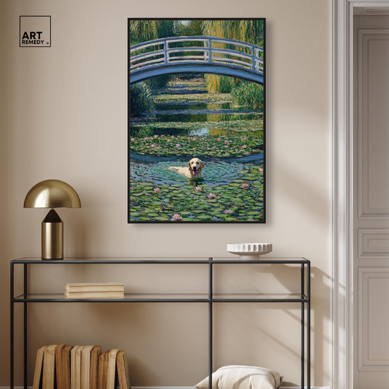 «The Pond Under the Bridge», reproduction d'art sur toile par , Cadre flottant noir, H 37 po x l 25 po