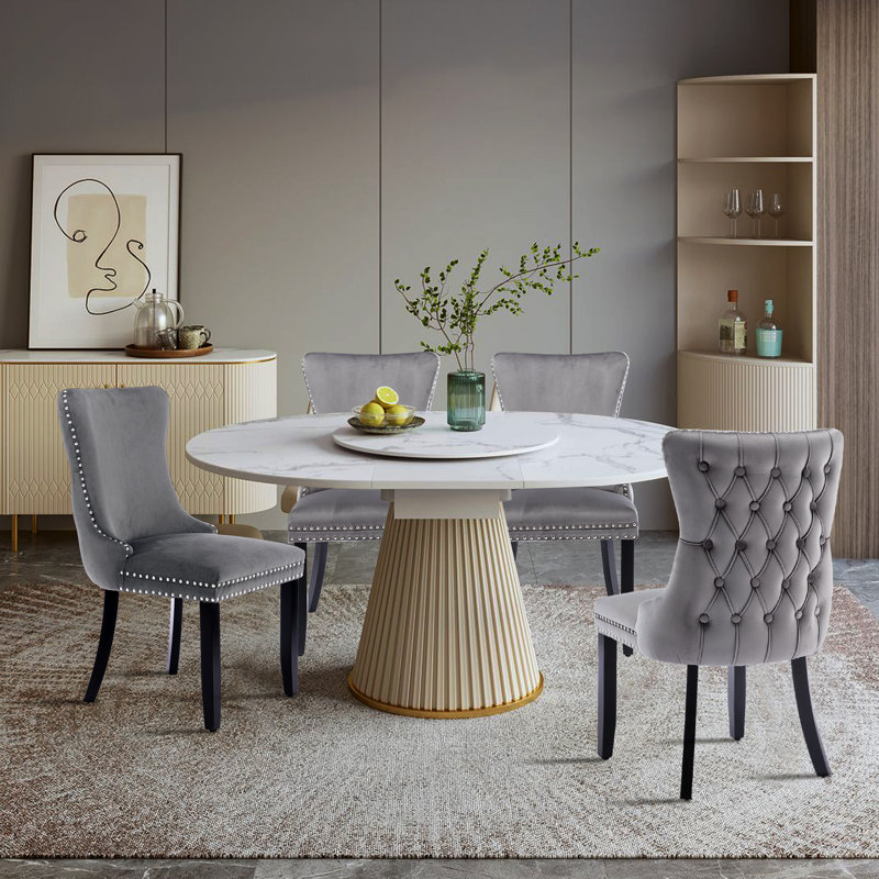 Chaise d'appoint rembourrée capitonnée en velours de cuisine moderne, Gris, Noir
