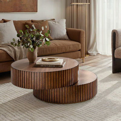 Jadida Gabriela Modern 27.8"W Swivel-Top Fluted Round Coffee Table With Dual Rotating Surfaces