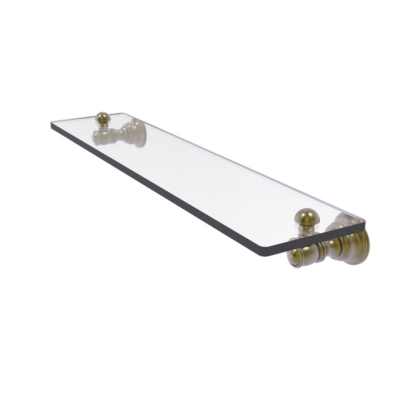 Freyja Glass Accent Shelf with Towel Bar, 2.4" H x 22" W x 5.54" D, Antique Brass