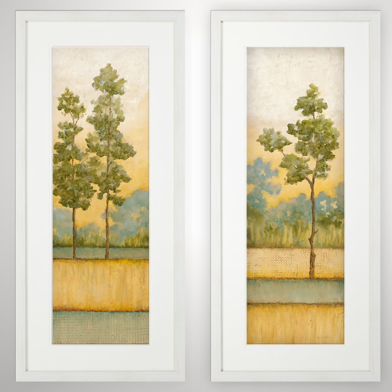 « aube », ensemble de 2 reproductions de peintures à l’acrylique encadrées, Blanc