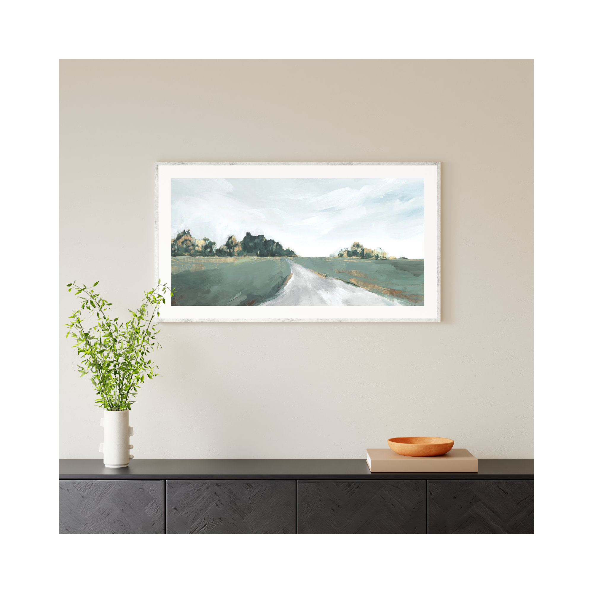 Field of Dreams by Isabelle Z - Painting Print, Picture Framed Paper, Silver, 25.5" H x 45.5" W