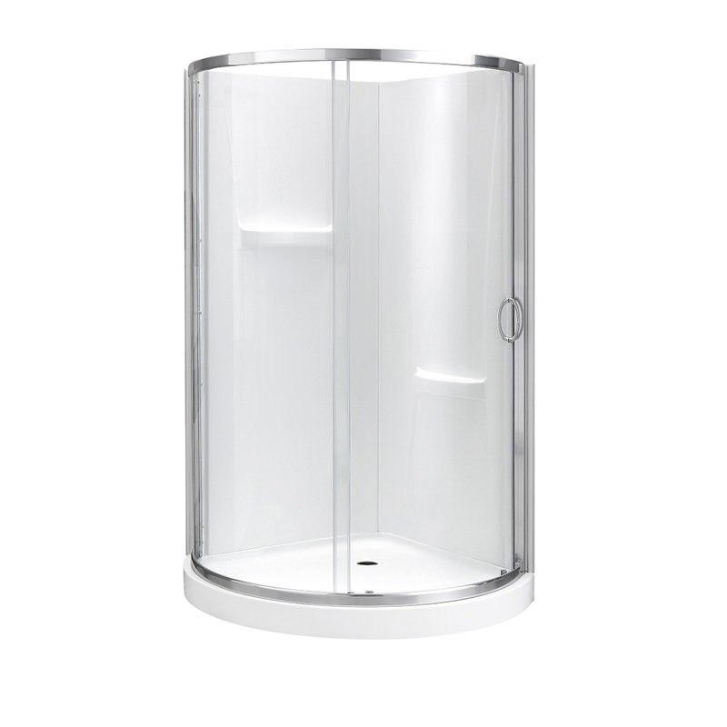 OVE Decors Breeze Premium 33 in. Round Shower Kit w/ Clear, Base, Wall in Chrome Finish