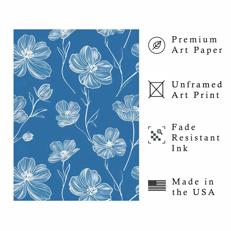 Motif floral de fleurs bleues IV, H 16 po x l 12 po