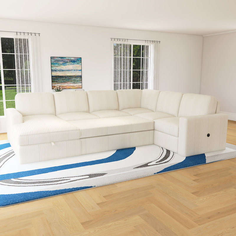 Canapé d'angle en U en forme de U avec méridienne de rangement, canapé surdimensionné à 6 places, avec ports USB, Beige
