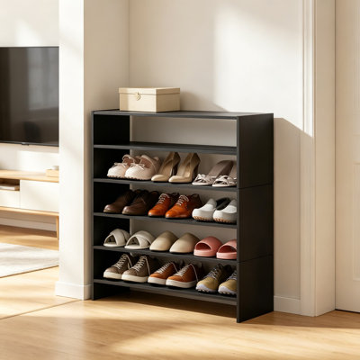 Extra Wide Shoe Rack Organizer, Stackable Shoe Shelf Storage with Anti-Toppling Device, Engineered Wood Shoe Stand for Entryway Closet, Multi-Configur
