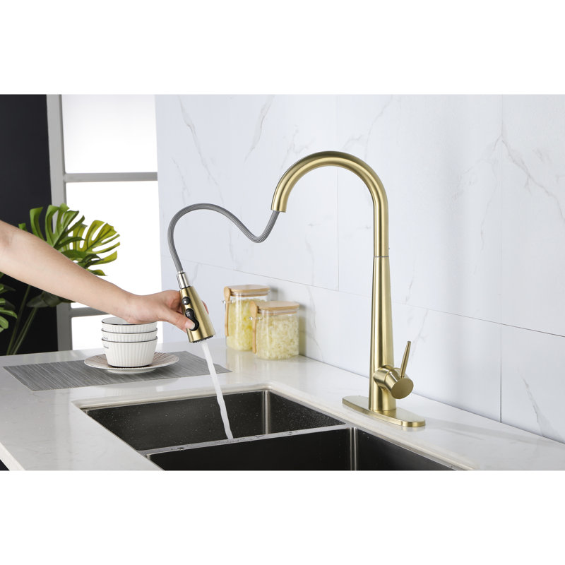 Robinet de cuisine doré, acier inoxydable, rétractable, poids de 3,79 lb, robinet en acier facile à installer en or, débit de 1,8 gallon par minute, largeur de 8,16 lb