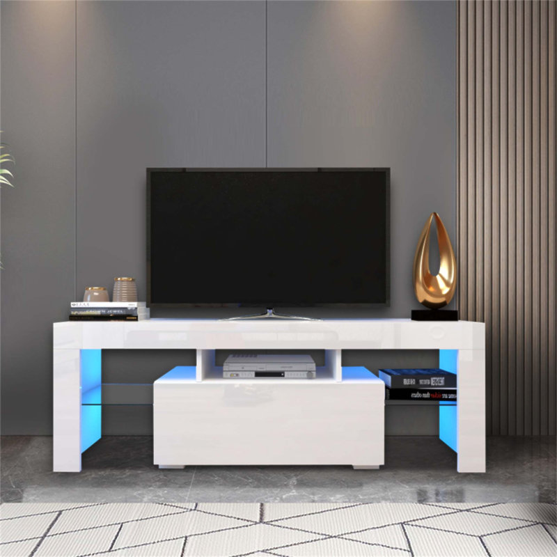 Modern LED Light TV Stand With Large Storage, Ideal For Living Room Entertainment And Aesthetic Enhancement, White