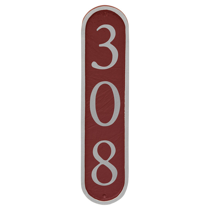 Plaque d'adresse murale 1 ligne Serif Colonne, Argent, Rouge