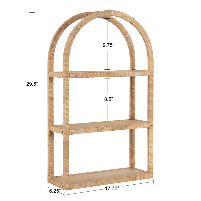 Arched Rattan Wall Shelf, Natural Wood