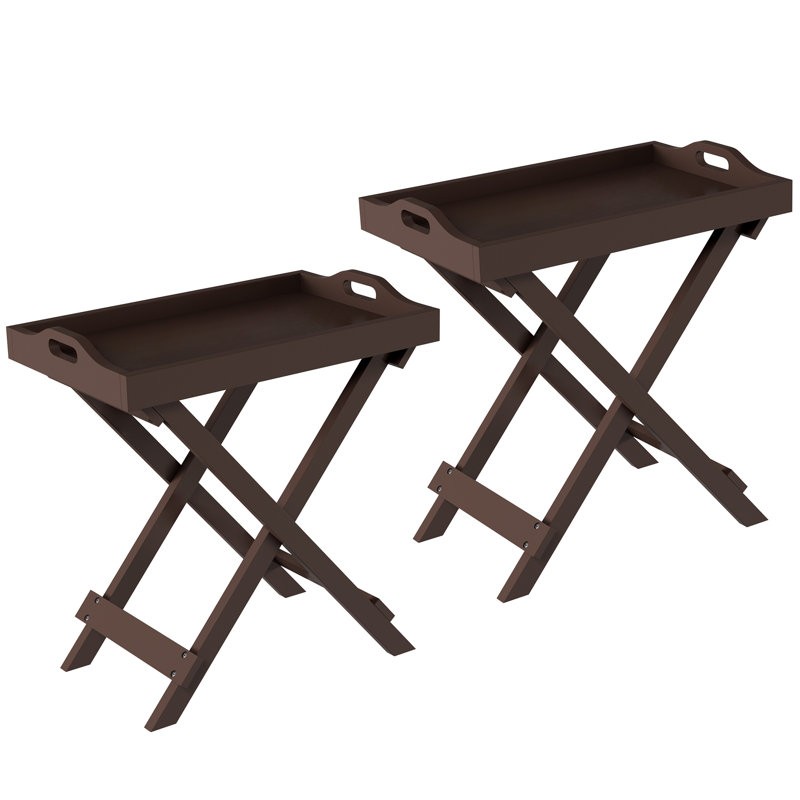 2 Piece End Tables – Modern Folding Tray Table with Removable Top – Use as Bar Cart, Serving Tray or Living Room Tables
